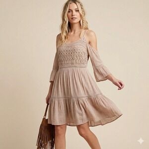 Boutique Dress M Lace Cold Shoulder Boho Cottagecore Romantic Crochet Summer